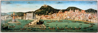 अंजु (द गुड) (1409 - 1480) के रेने I के खिलाफ इस्चिया की लड़ाई के बाद फर्डिनेंड I (1423 - 1494) के बेड़े की विजयी वापसी। 6 जुलाई 1464। नेपल्स, सैन मार्टिनो का राष्ट्रीय संग्रहालय। द्वारा अज्ञात कलाकार