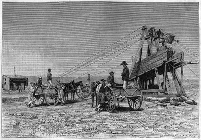 दक्षिण अफ्रीका में किम्बरली डायमंड माइन की सतह से देखें। 1883 से उत्कीर्णन। द्वारा अज्ञात कलाकार