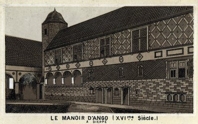 Dieppe (16 वीं शताब्दी), सीन समुद्री, फ्रांस में मनोइर डी'अंगो का दृश्य। 19वीं सदी के उत्तरार्ध की क्रोमोलिथोग्राफी। द्वारा अज्ञात कलाकार