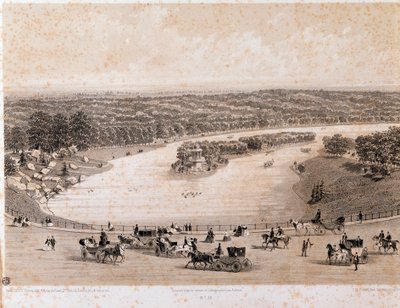 पेरिस में Bois de Boulogne का दृश्य। 1850 से लिथोग्राफ। निजी संग्रह द्वारा अज्ञात कलाकार