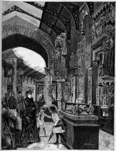 1882 में पेरिस में पालिस डू ट्रोकाडेरो में तुलनात्मक वास्तुकला के संग्रहालय का दृश्य। 3 जून के "" द इलस्ट्रस वर्ल्ड"" n °1314 में उत्कीर्णन द्वारा अज्ञात कलाकार