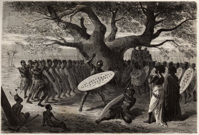लैंडिन्स या कैफ्रेस-ज़ूलस, एक सेना (ज़ाम्बीज़ नदी क्षेत्र, मोज़ाम्बिक) के योद्धा अभ्यास। 1840 से 1856 तक दक्षिणी अफ्रीका के लिए डॉ. लिविंगस्टोन की पहली यात्राओं को चित्रित करने के लिए उत्कीर्णन, "ले टूर डू मोंडे, नोव्यू जर्नल डेस वॉयेज" के तहत प् द्वारा अज्ञात कलाकार