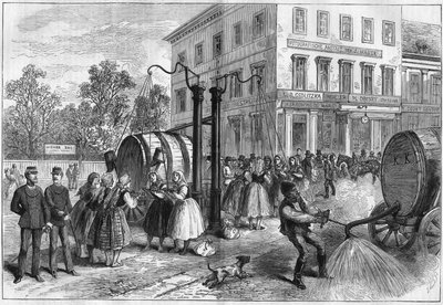1873 में ऑस्ट्रिया के विएना की गलियों में पानी की व्यवस्था। द्वारा अज्ञात कलाकार