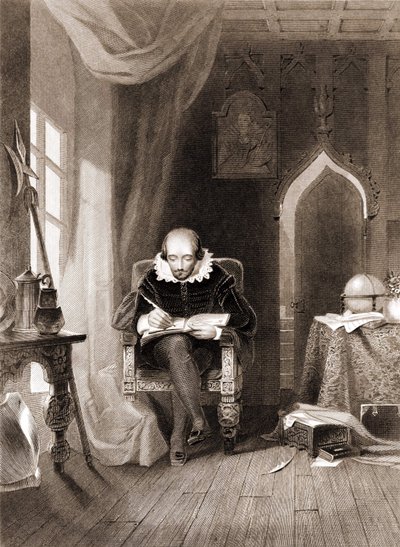 विलियम शेक्सपियर (1564 - 1616) अपने कार्यालय में। द्वारा अज्ञात कलाकार