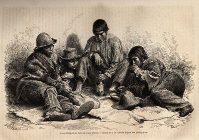 Cerro de Pasco (मध्य पेरू) के युवा भारतीय, नाश्ते के लिए एकत्रित होते हैं। 1860 में एल सिमोनिन द्वारा रेक्ट लेस इलेस चिंचा को चित्रित करने के लिए उत्कीर्णन, एडौर्ड चार्टन द्वारा संपादित "ले टूर डु मोंडे, नोव्यू जर्नल डेस वॉयेज" में प्रकाशित हुआ। द्वारा अज्ञात कलाकार