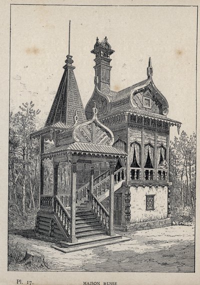 रूसी हाउस - रूसी हाउस - मिस्टर चार्ल्स गार्नियर द्वारा "1889 की सार्वभौमिक प्रदर्शनी में मानव निवास का इतिहास" में 1889 का उत्कीर्णन - ललित कला पेरिस का केंद्रीय पुस्तकालय 1889 द्वारा अज्ञात कलाकार