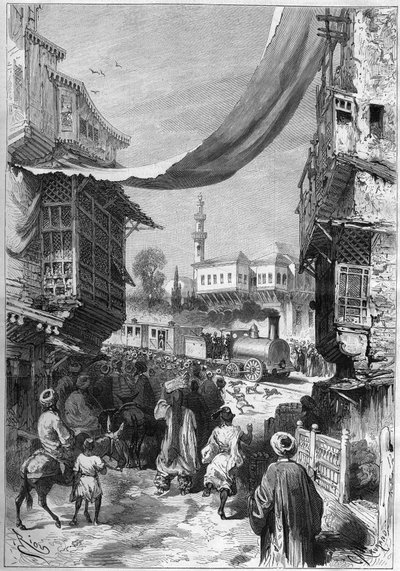 1872 में कॉन्स्टेंटिनोपल पहुंचने वाली पहली रेलवे ट्रेन। द्वारा अज्ञात कलाकार
