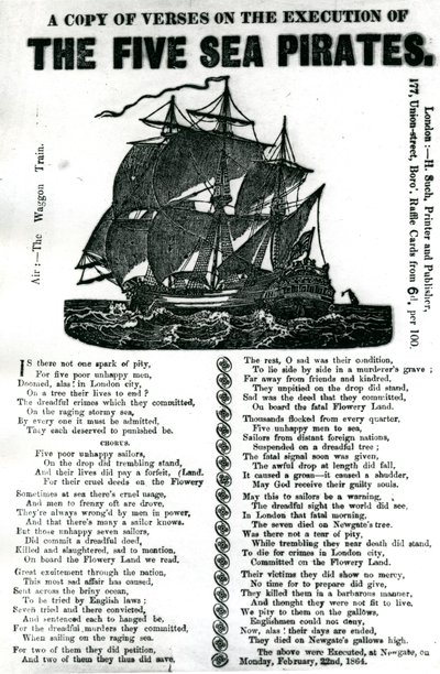 पांच समुद्री डाकुओं के वध पर छंद की एक प्रति, c.1864 द्वारा अज्ञात कलाकार