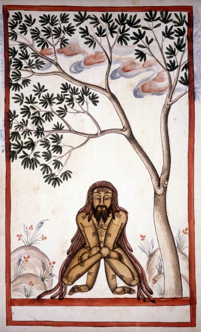 स्टेफ़ानो निविबस कार्डेरा की पांडुलिपि (ms.8300) ""हिस्ट्री ऑफ़ द मोगुल""" (मुग़ल या मोघोल) से एक फ़कीर पेज। 18वीं सदी। बिब्लोटेका मार्सियाना, वेनिस द्वारा अज्ञात कलाकार