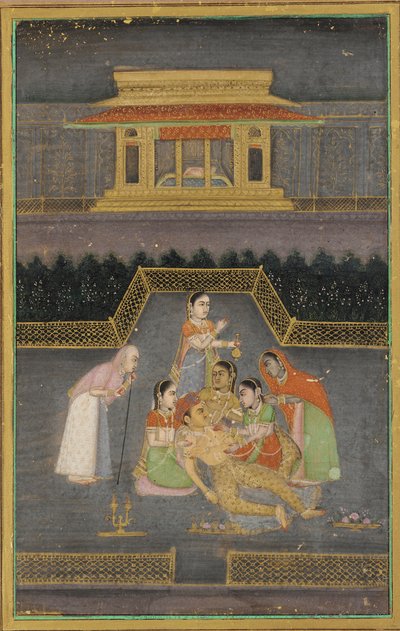 एक बीमार आदमी अपने परिवार से घिरा हुआ है द्वारा अज्ञात कलाकार