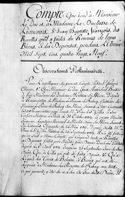 ड्यूक ऑफ रोशेफौकॉल्ड लियानकोर्ट की संपत्ति की वर्ष 1789 के लिए खाता बही। द्वारा अज्ञात कलाकार