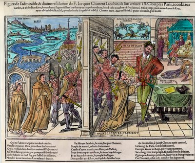1 अगस्त को कैथोलिक लीग के डोमिनिकन धार्मिक समर्थक जैक्स क्लेमेंट (1567-1589) द्वारा फ्रांस के राजा हेनरी III (1551-1589) की हत्या द्वारा अज्ञात कलाकार