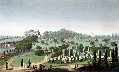 Père Lachaise का कब्रिस्तान, लगभग 1820 - कौरवोज़ियर द्वारा ""व्यूज़ ऑफ़ पेरिस"" में द्वारा अज्ञात कलाकार