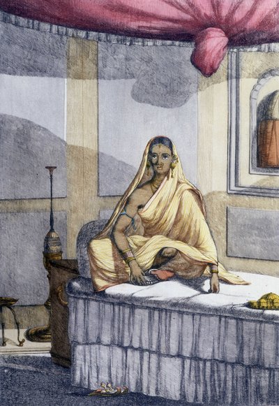संस्कृति, सभ्यता और भारतीय समाज: "विशिष्ट महिला" या उच्च जाति की महिला। 1808 से उत्कीर्णन। द्वारा अज्ञात कलाकार