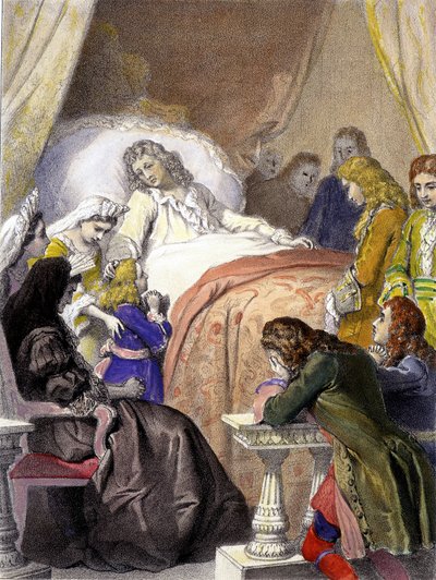 1 सितंबर 1715 को वर्साय और भविष्य के लुई XV (1710-1774) में फ्रांस के राजा लुई XIV (1638-1715) की मृत्यु। द्वारा अज्ञात कलाकार