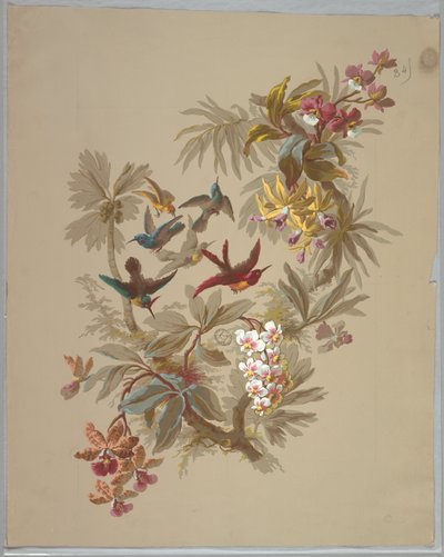 वॉलपेपर और वस्त्रों के लिए डिज़ाइन: फूल और पक्षी द्वारा Unknown artist