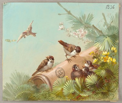 वॉलपेपर और वस्त्रों के लिए डिज़ाइन: फूल और पक्षी द्वारा Unknown artist