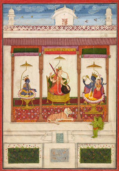 एक महल में कृष्ण और विष्णु के साथ देवी द्वारा अज्ञात कलाकार