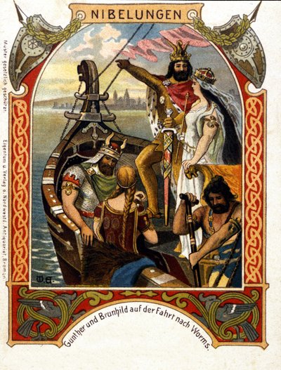 डाई निबेलुंगेन, 1854 में हेनरिक डोर्न (1804-1892) द्वारा रचित ओपेरा, जर्मन कंडक्टर और संगीतकार। 19वीं सदी का क्रोमोलिथोग्राफ। द्वारा अज्ञात कलाकार