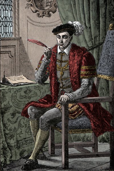 एडवर्ड VI अपनी जर्नल लिख रहा है - किंग एडवर्ड VI (1537-1553) अपनी जर्नल लिख रहा है द्वारा अज्ञात कलाकार