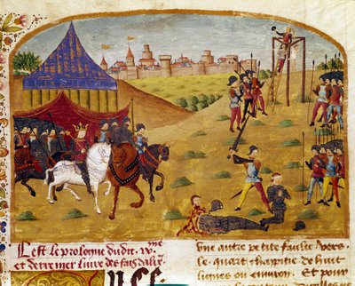 क्विंटस कर्टियस रूफस (क्विंट कर्स) (पहली शताब्दी) द्वारा 1468 के बारे में "अलेक्जेंडर द ग्रेट के तथ्यों की पुस्तक" से लिया गया लघुचित्र। (सुश्री 1335) रिम्स। नगर पुस्तकालय द्वारा अज्ञात कलाकार