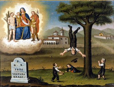 एक पेड़ का गिरना। शीर्ष पर सैन सेबेस्टियन और सैन रोच के बीच मैडोना छोड़ दिया। पूर्व वोट डी 1870। द्वारा अज्ञात कलाकार