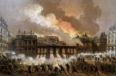 24 मई 1871 को रॉयल पैलेस की आग - लिथोग्राफी, 19वीं सदी के अंत में द्वारा अज्ञात कलाकार