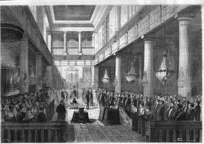 इंपीरियल प्रिंस नेपोलियन यूजीन लुई जीन जोसेफ बोनापार्ट (1856-1879), नेपोलियन III के बेटे, पेरिस में ट्यूलरीज के चैपल में पहला भोज। "" शानदार ब्रह्मांड "" में उत्कीर्णन द्वारा अज्ञात कलाकार