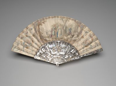 जैकब के साथ फोल्डिंग पंखा, रेचेल वेल से, c.1760s-70s (एकल चर्मपत्र पत्ती पर गौचे और वॉटरकलर, मदर-ऑफ-पर्ल, गिल्डिंग और पेस्ट रत्नों) द्वारा अज्ञात कलाकार