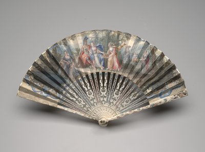 एक शास्त्रीय विषय के साथ तह प्रशंसक, संभवतः विवाह का एक रूपक, c.1750s-60s (एकल मखमली पत्ती पर गाउचे, हाथी दांत, गिल्डिंग, गऊचे और पीतल) द्वारा अज्ञात कलाकार