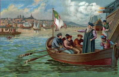 पूर्व शॉपिंग सेंटर: वास्को डी गामा (1469-1524) की वापसी, पुर्तगाली नाविक पोर्टो, पुर्तगाल। 19वीं सदी के उत्तरार्ध की क्रोमोलिथोग्राफी द्वारा अज्ञात कलाकार
