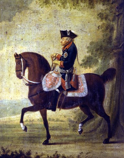 फ्रेडरिक द ग्रेट, प्रशिया के राजा (1712 - 1786)। पेंटिंग के फ्रेम पर नीचे लिखा है ""... बर्लिन 1776। म्यूजियो डेल रिसोर्गिमेंटो। मिलन द्वारा अज्ञात कलाकार