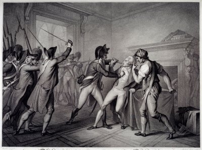 फ्रांसीसी क्रांति: 27 जुलाई 1794 (9 थर्मिडोर वर्ष II) पर रोबेस्पिएरे की गिरफ्तारी। 18 वीं शताब्दी की नक्काशी। पेरिस, मुसी कार्नावाले द्वारा अज्ञात कलाकार
