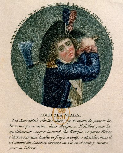 फ्रांसीसी क्रांति: युवा जोसेफ एग्रिकोल वियाला (1780-1793) का चित्र, जिन्होंने 1793 में मार्सिले विद्रोह में भाग लिया था। वह एक कुल्हाड़ी पकड़े हुए प्रतिनिधि हैं। 18वीं शताब्दी पेरिस, बीएन द्वारा अज्ञात कलाकार