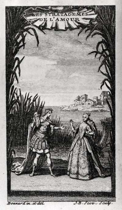 डेस्टौचेस आंद्रे कार्डिनल (1672-1749) द्वारा ओपेरा बैले या वीर बैले के लिए पियरे-चार्ल्स (पियरे चार्ल्स) रॉय फ्रेंच लिबरेटिस्ट (1683-1764) द्वारा "" लेस स्ट्रैटेजम्स डी ल'अमोर "" का फ्रंटपीस। १७२६. द्वारा अज्ञात कलाकार