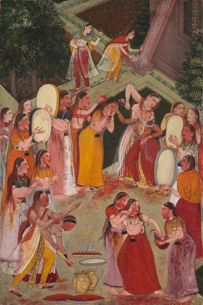 होली पर एक दूसरे पर रंग डालती लड़कियां द्वारा अज्ञात कलाकार