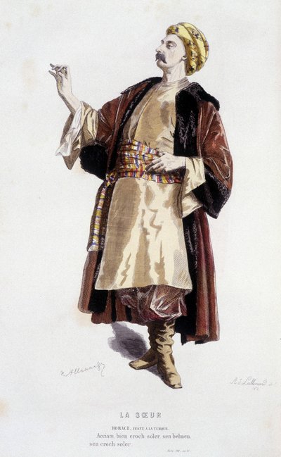 एडौर्ड फोरनियर द्वारा "" द सिस्टर "(1647 में जीन डे राउट्रो द्वारा), "" मोलिरे से पहले 16 वीं और 17 वीं शताब्दी में फ्रांसीसी थिएटर "" में होरेस। द्वारा अज्ञात कलाकार