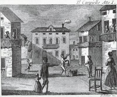 इल कैंपिएलो अधिनियम I - कार्लो गोल्डोनी (1707-1793) - 18 वीं शताब्दी की उत्कीर्णन द्वारा अज्ञात कलाकार