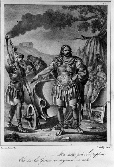 इतालवी कवि और नाटककार यूगो फोस्कोलो (1778-1827) 19वीं सदी द्वारा "" अजाक्स"" (आइएस) के अधिनियम IV के दृश्य 1 के लिए चित्रण द्वारा अज्ञात कलाकार