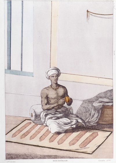 भारतीय संस्कृति, सभ्यता और समाज: पारंपरिक भारतीय ताल के साथ संगीतकार। 1808 से उत्कीर्णन। द्वारा अज्ञात कलाकार