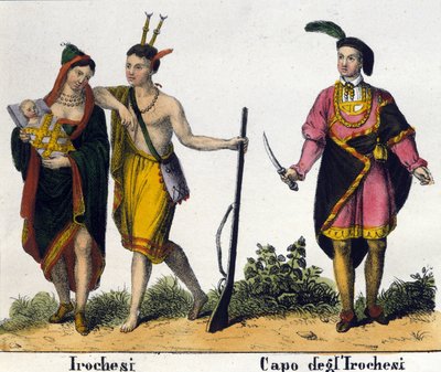 संयुक्त राज्य अमेरिका के Iroquois भारतीय। 19 वीं शताब्दी की शुरुआत से लिथोग्राफ द्वारा अज्ञात कलाकार