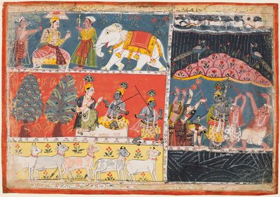 Krishna Lifts Mount Govardhan, from a Bhagavata Purana द्वारा अज्ञात कलाकार