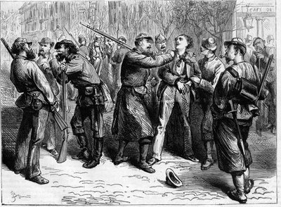 1871 में ला कम्यून डी पेरिस। संघों की एक टुकड़ी द्वारा एक दुर्दम्य की गिरफ्तारी। द्वारा अज्ञात कलाकार