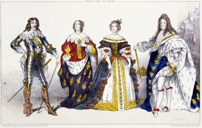 लेस बॉर्बन्स: लुई XIII (1601-1643) और ऑस्ट्रिया की ऐनी (1601-1666), ऑस्ट्रिया की मैरी थेरेसी (या स्पेन) (1638-1683) और लुई XIV (1638-1715) - फ्रांस के राजाओं और क्वींस से निकाली गई प्लेट प्रिंट्स में, पेरिस, एड. तीव्र द्वारा अज्ञात कलाकार