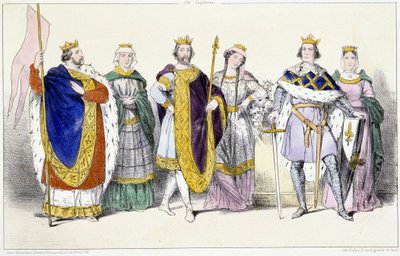 द कैपकीपर्स: लुई VI ले ग्रोस (1081-1137) और एडिलेड ऑफ सेवॉय (सीए। 1100-1154), लुई VII ले ज्यून (1120-1180) और एडेल ऑफ शैम्पेन (या ब्लोइस) (सीए। 1140-1206), फिलिप फिलिप अगस्टे (1165-1223) और इसाबेल डी हैनॉट (1170-1190) - प्लेट फ्र द्वारा अज्ञात कलाकार