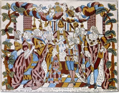 लुइस सोलहवें का मैरिस एंटोनेट के साथ विवाह, लगभग 1774, ऑरलियन्स में। द्वारा अज्ञात कलाकार