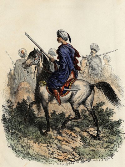 1831 में प्रशिक्षित अल्जीयर्स की ग्रामीण पुलिस के प्रभारी मूरिश जेंडरम्स (या फील्ड गार्ड), लियोन गैलिबर्ट द्वारा "ल'अल्जीरी एंसीन एट मॉडर्न" में द्वारा अज्ञात कलाकार
