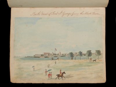 फोर्ट सेंट जॉर्ज का नॉर्थ व्यू ब्लैक टाउन का सामना कर रहा है', c.1800 (वाटरकलर) द्वारा अज्ञात कलाकार