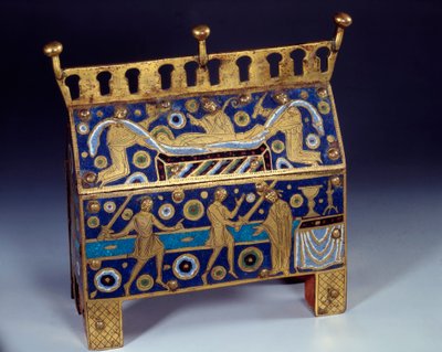 कला का उद्देश्य: सेंट थॉमस बेकेट (1118-1170), कैंटरबरी के आर्कबिशप द्वारा तामचीनी शिकार, सोना और तांबा। यह कैंटोरबेरी के कैथेड्रेल और उसके अंतिम संस्कार में 29/12/1170 को आर्केवेक की हत्या के प्रतिनिधित्व का प्रतीक है। लगभग 1220 द्वारा अज्ञात कलाकार