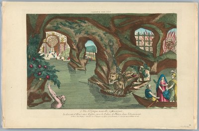 पीप-शो, अंडरवर्ल्ड का दृश्य, 7, नया ऑप्टिकल दृश्य, प्रतिनिधित्व, अंडरवर्ल्ड में एनीस का वंश, दूरी में प्लूटो के महल के साथ द्वारा अज्ञात कलाकार